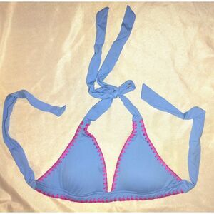 NWT Lucky Brand Marbella Halter Bikini Top Size Medium Blue Shell Stitch Trim